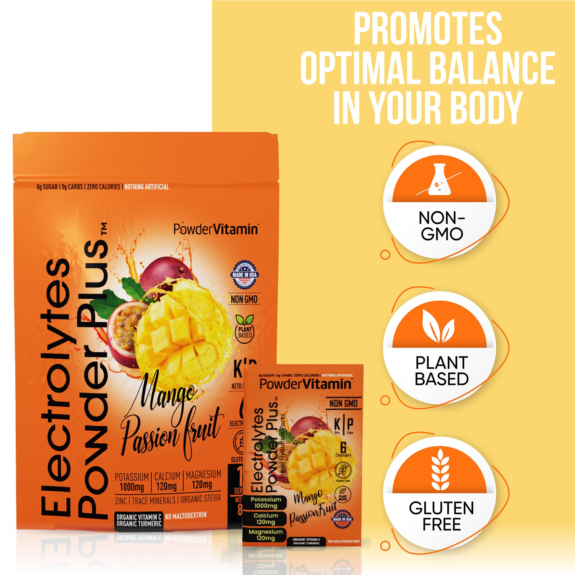 PowderVitamin Electrolytes con potasio 1000 mg para equilibrio mineral.