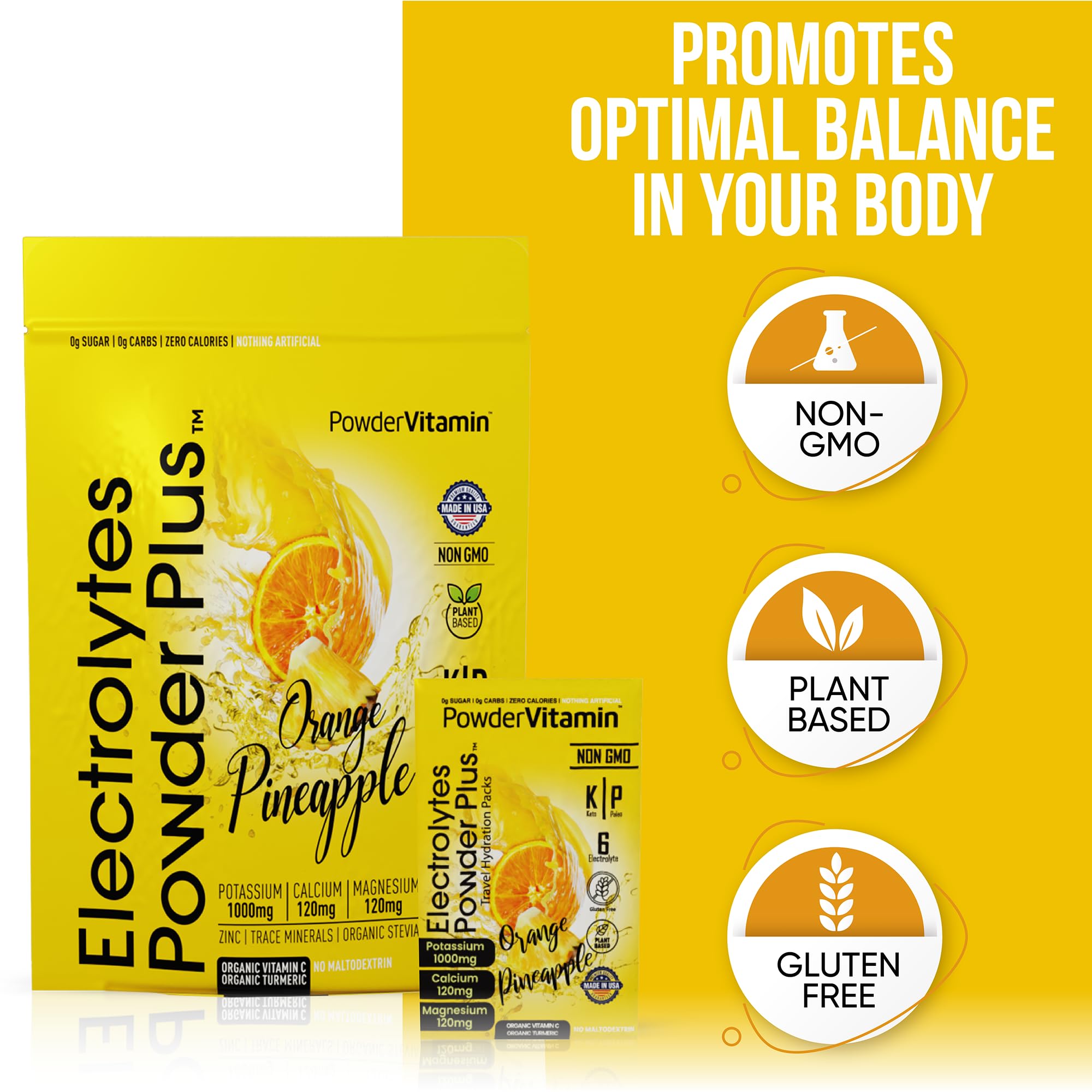 PowderVitamin Electrolytes Powder Plus potasio 1000 mg, soporte electrolítico para ejercicio