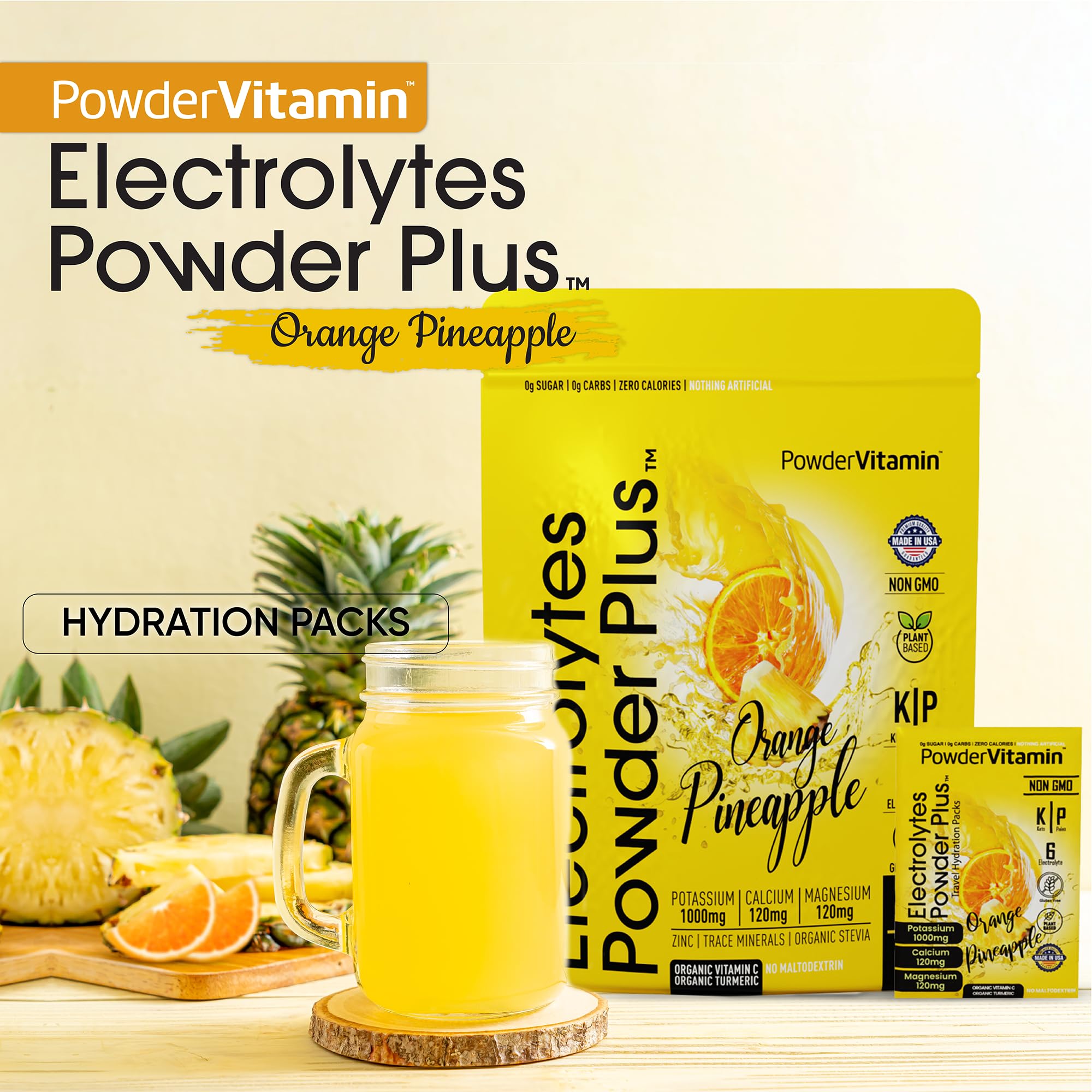 PowderVitamin Electrolytes Powder Plus sal rosa del Himalaya, fuente mineral natural para hidratación