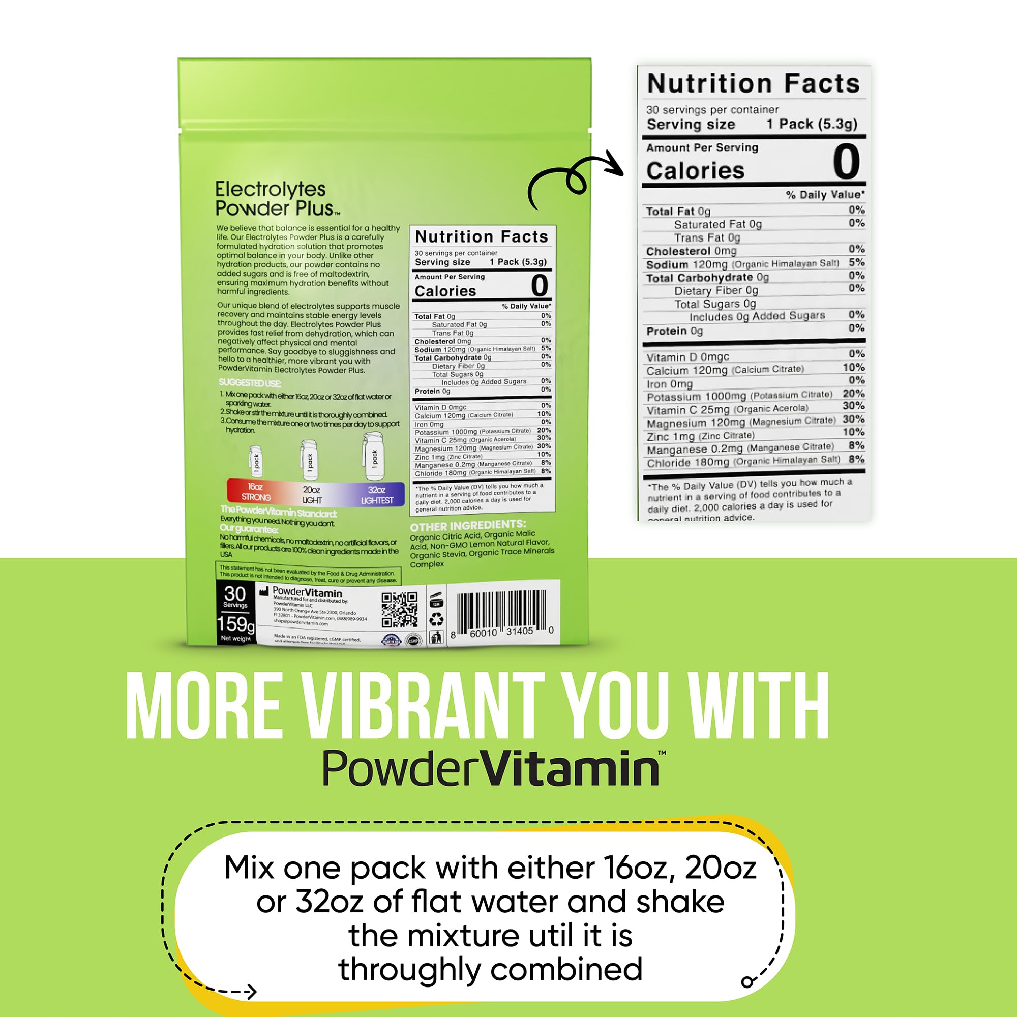 Fórmula sin azúcar de PowderVitamin para bebidas cetogénicas.