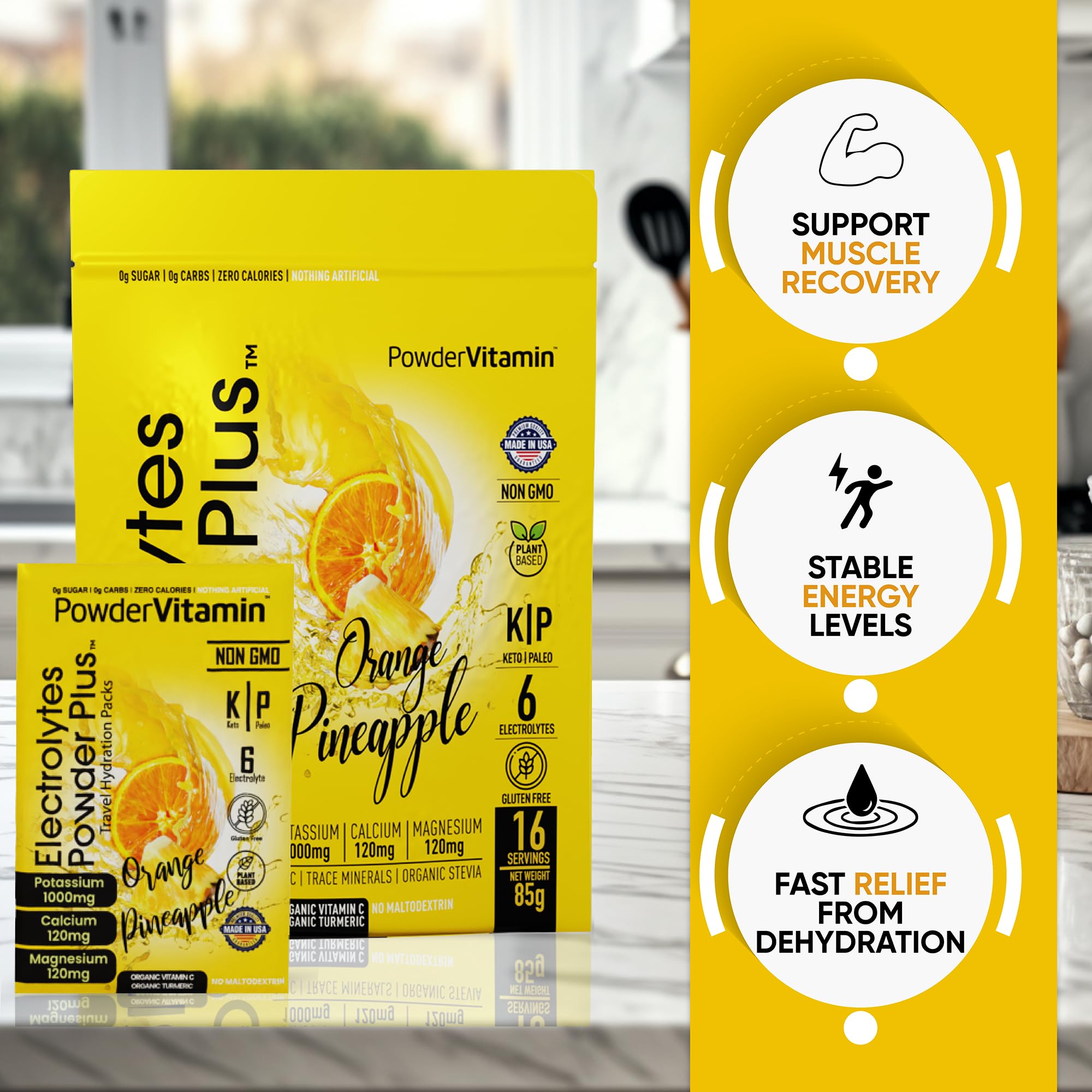 PowderVitamin Electrolytes Powder Plus sin calorías, bebida refrescante para dieta cetogénica