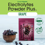 PowderVitamin Electrolytes Plus listo para mezclar en agua con sabor uva