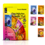 PowderVitamin Electrolytes Powder Plus en un vaso de agua para una hidratación rápida.