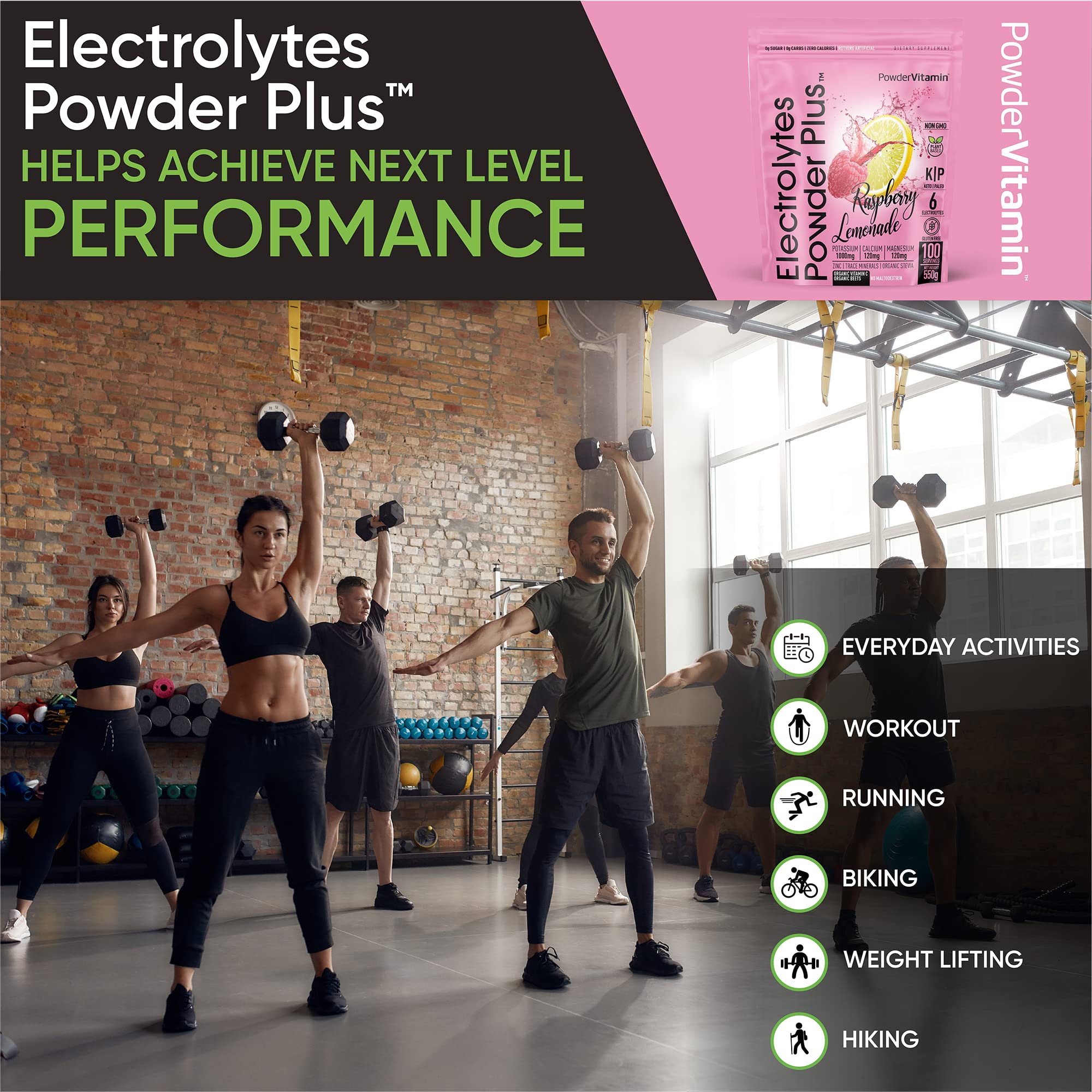 PowderVitamin Electrolytes Powder Plus verter-en-agua para bebida revitalizante sin calorías