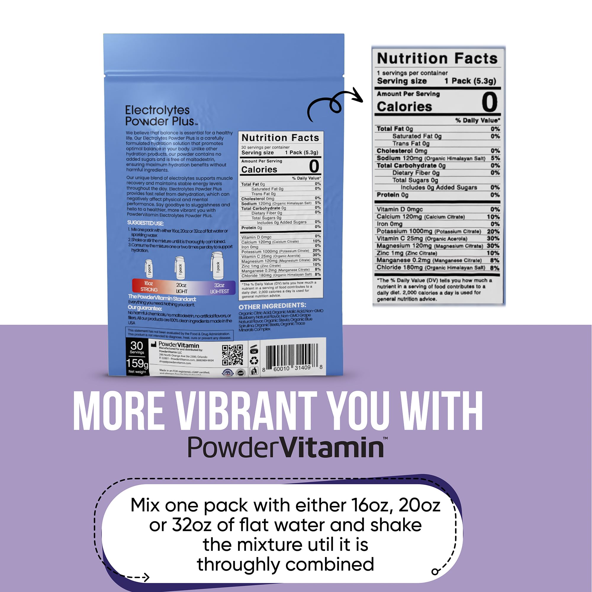 PowderVitamin Electrolytes Plus sin maltodextrina y sin aditivos