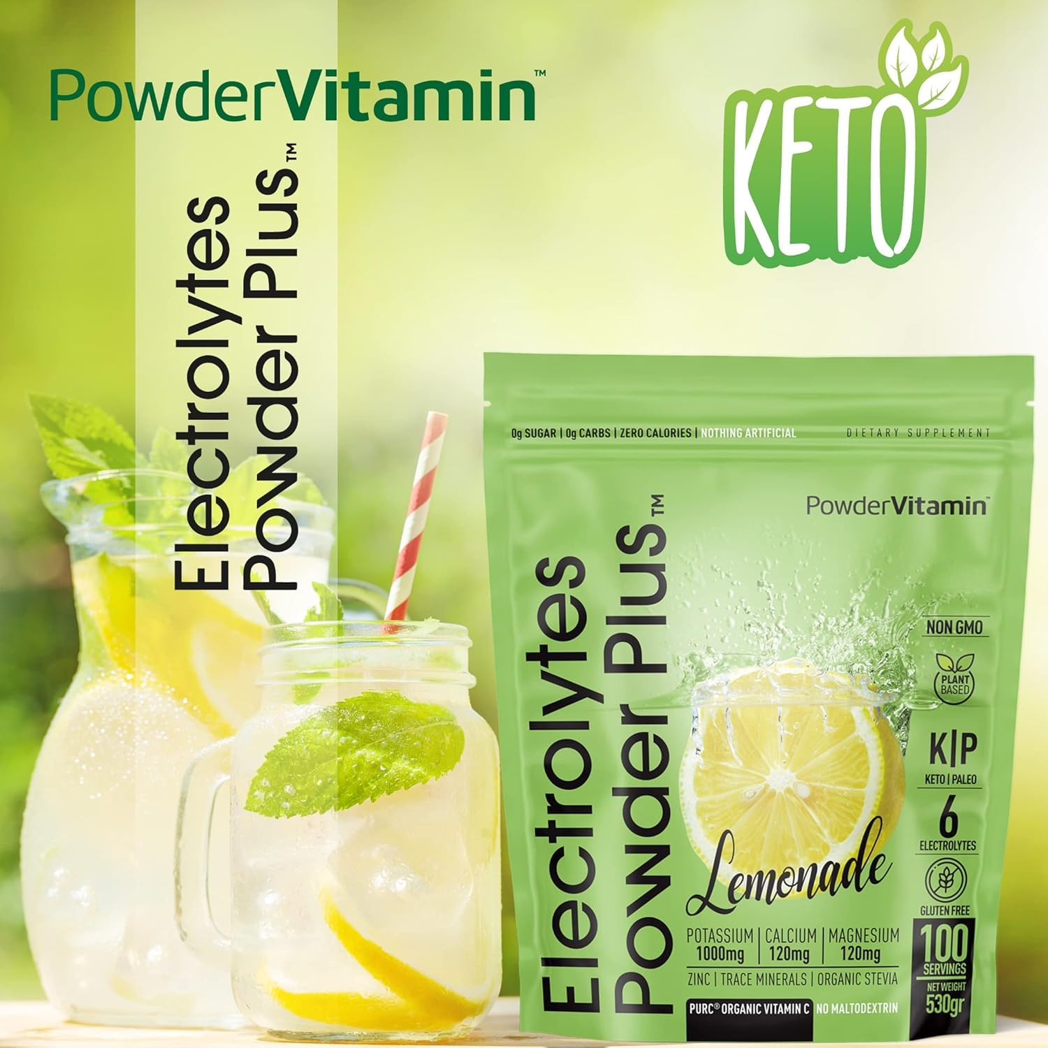 PowderVitamin Electrolytes vitamina C orgánica y zinc, aporte ligero diario.