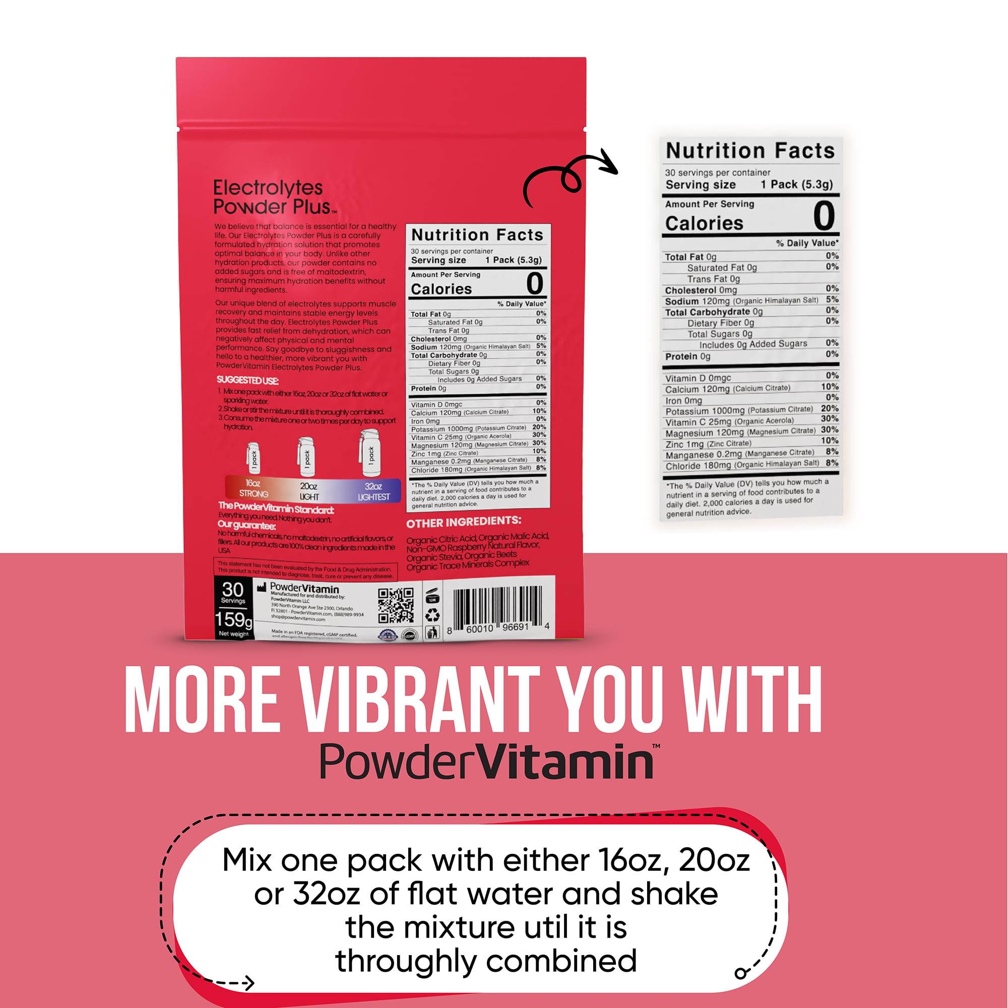 PowderVitamin electrolitos vitamina C zinc con remolacha orgánica