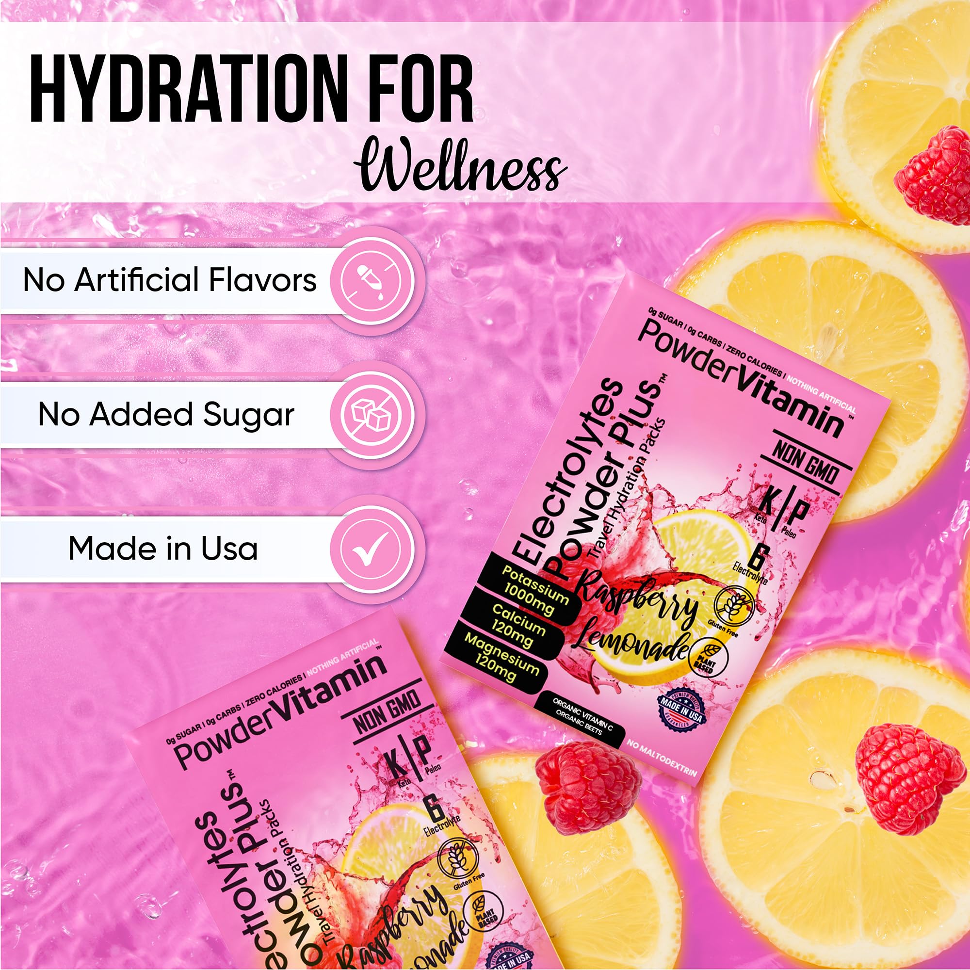 PowderVitamin empaque-30-paquetes para viaje y gimnasio, hidratación conveniente.