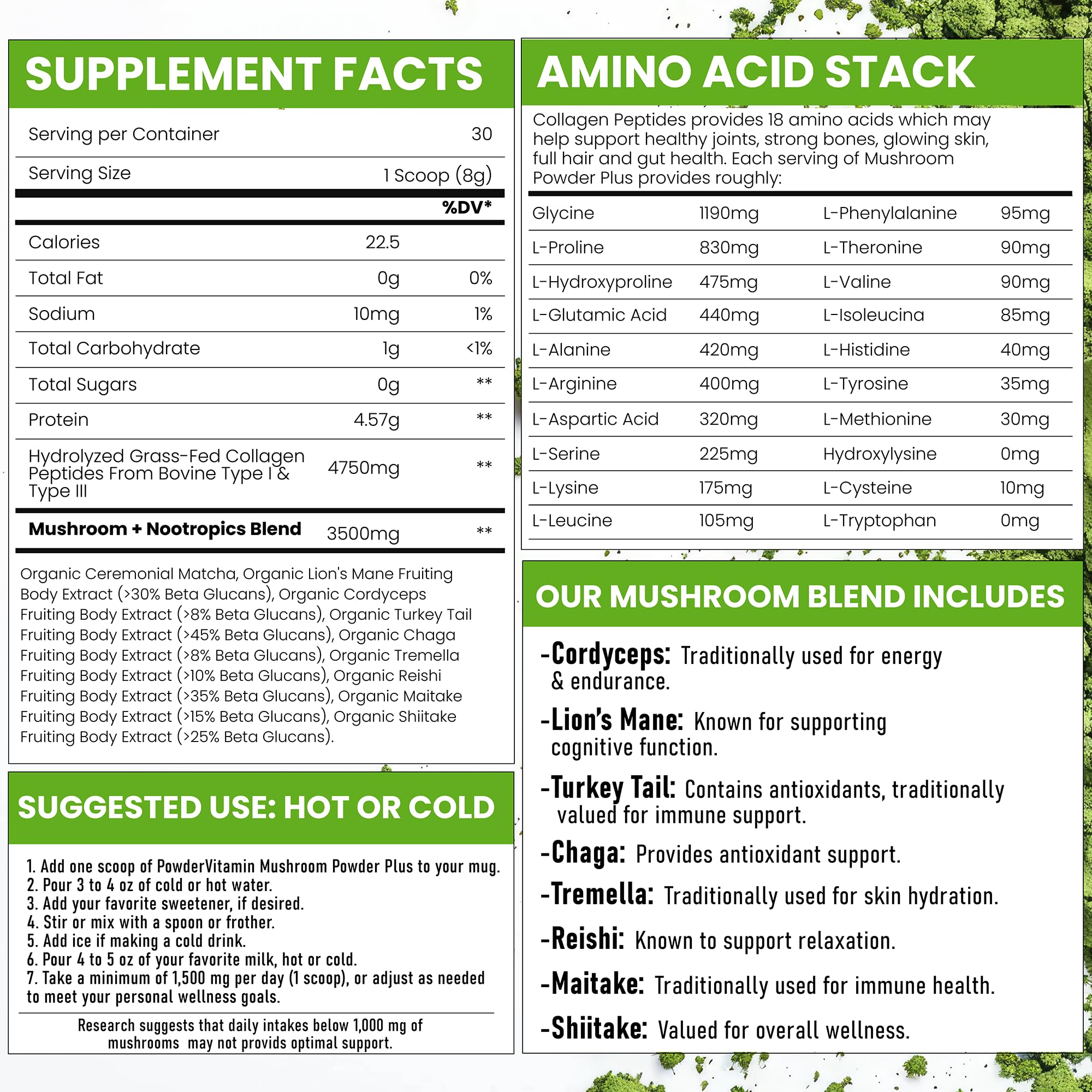 PowderVitamin Hongo maitake para apoyo inmunitario natural y energía
