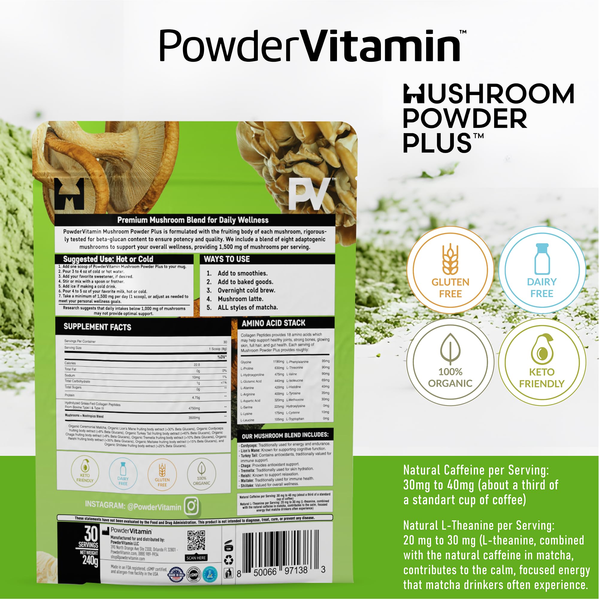 PowderVitamin Hongo reishi para equilibrio y calma