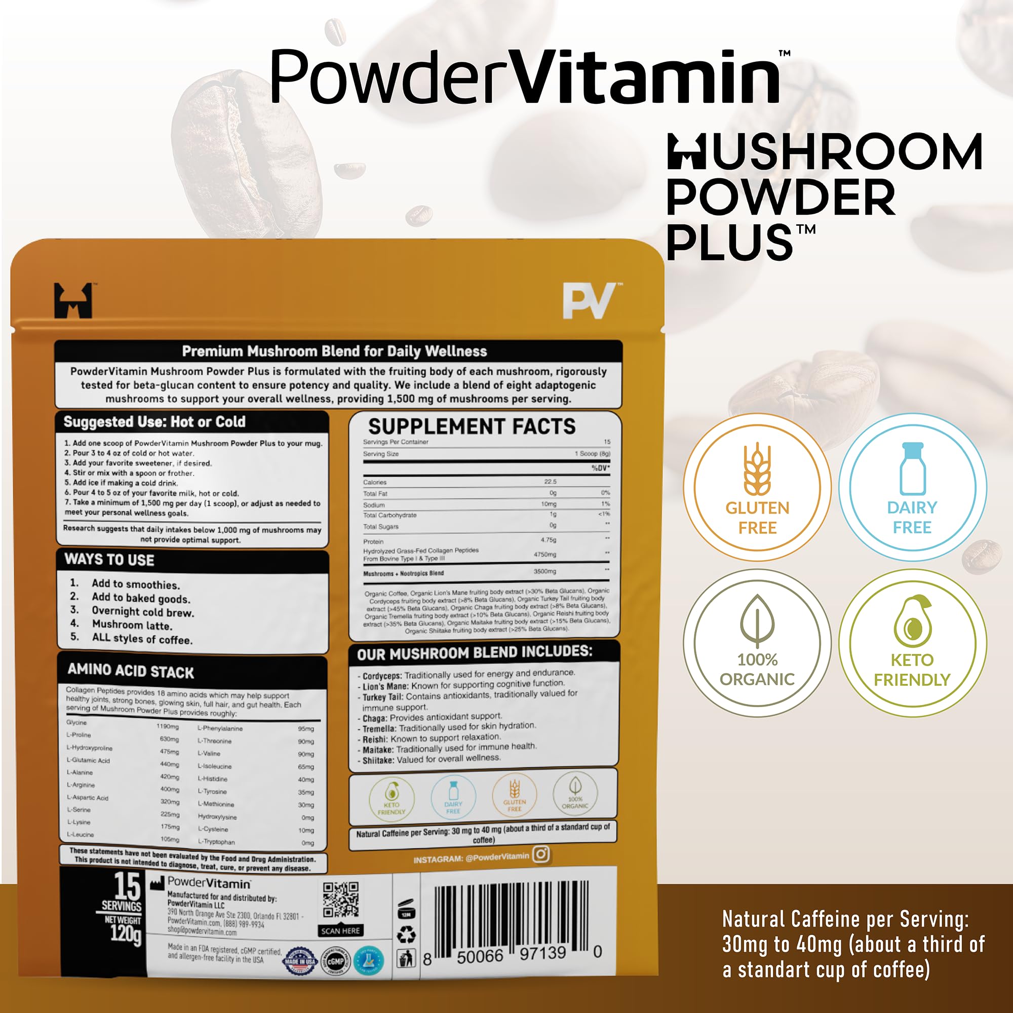 PowderVitamin maitake y tremella para digestión suave