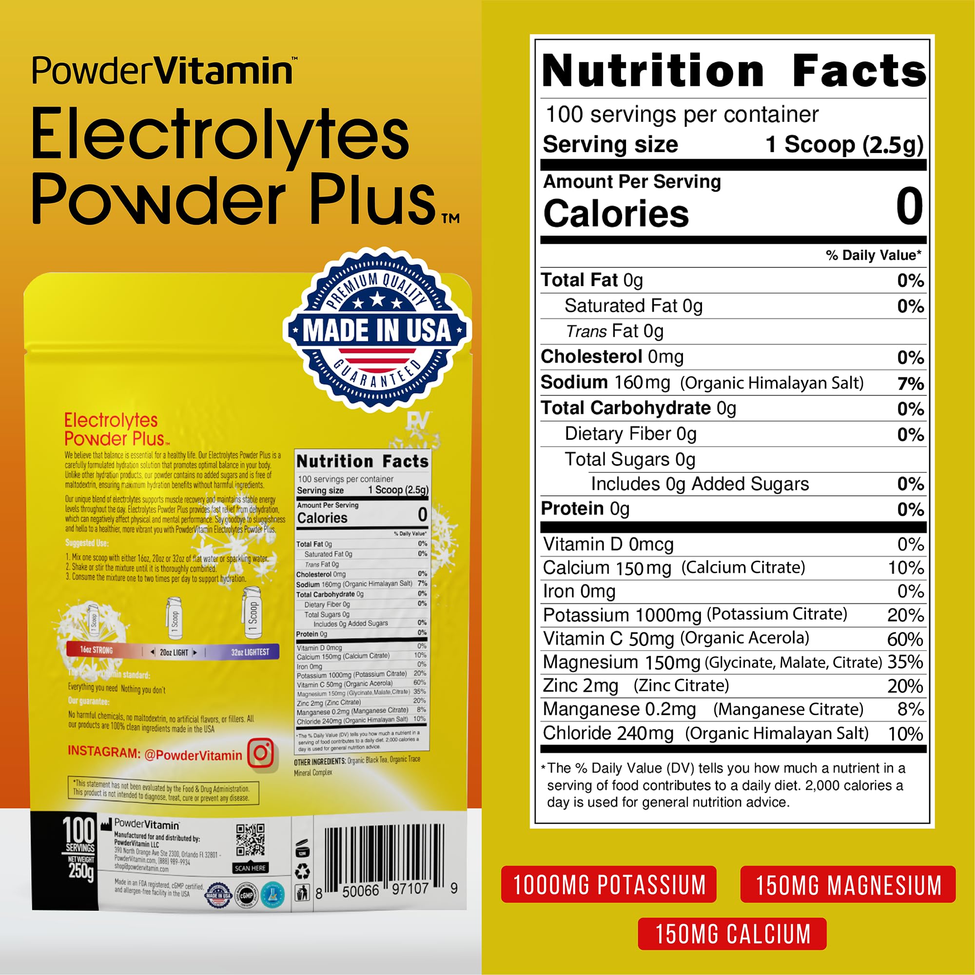 PowderVitamin potasio 1000 mg para reponer electrolitos