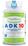 Power By Naturals ADK 10 botella frontal, apoyo diario a la salud ósea.
