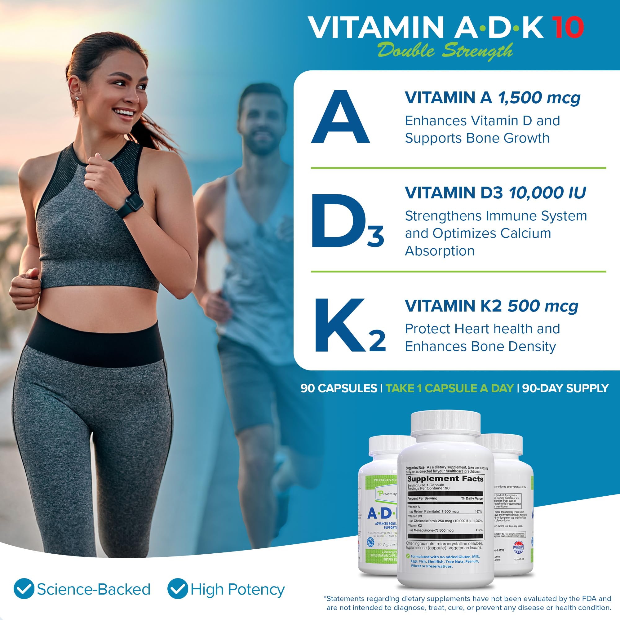 Power By Naturals ADK 10 cápsulas caja, cápsulas fáciles de tragar para uso diario.