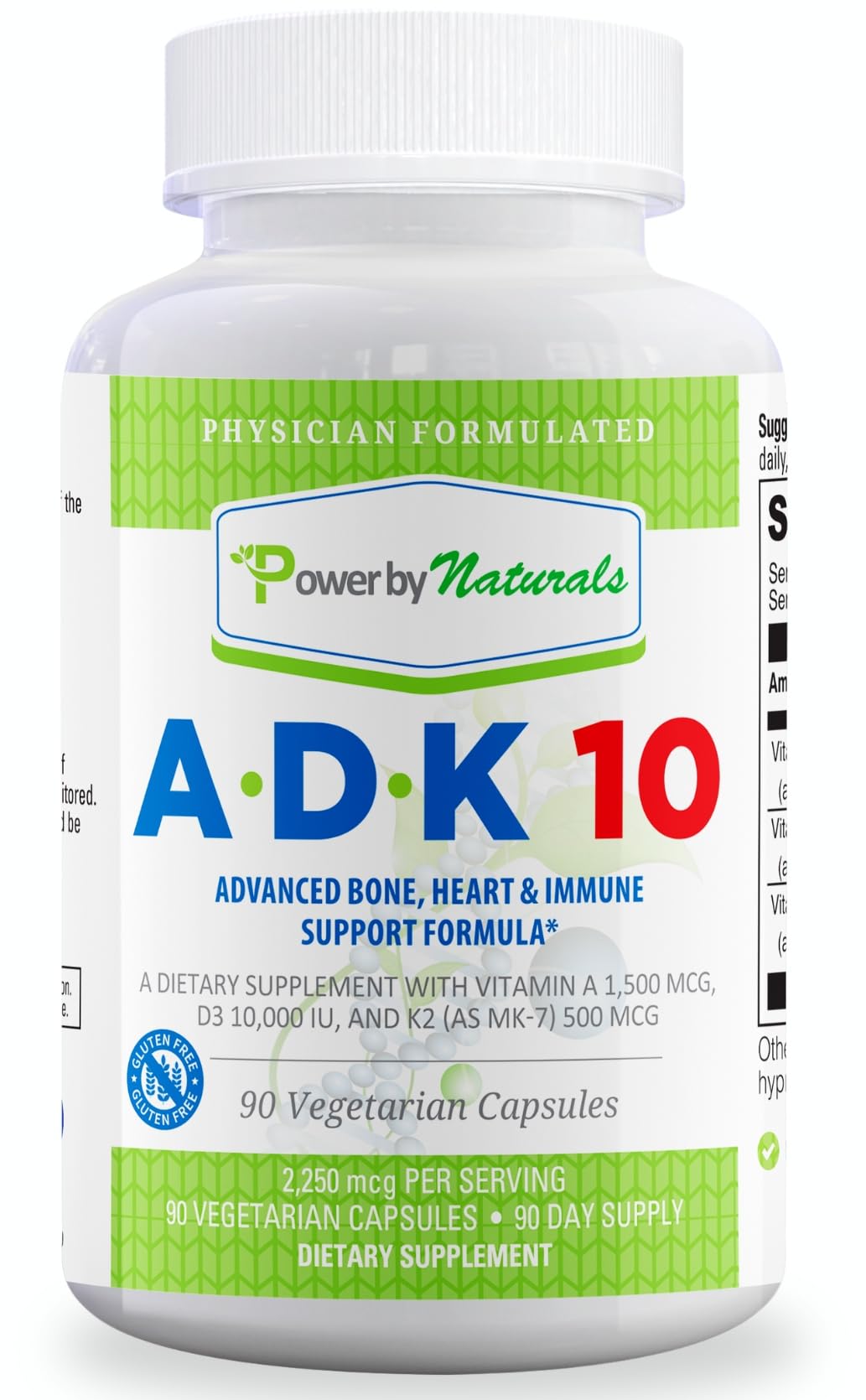 Power By Naturals ADK 10 ingredientes clave, preparado para una nutrición balanceada.