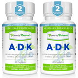 Power By Naturals ADK frasco dispensando cápsulas: apoyo para huesos y absorción de calcio.