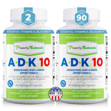Power By Naturals ADK 10, botella frontal, fácil uso para la salud ósea