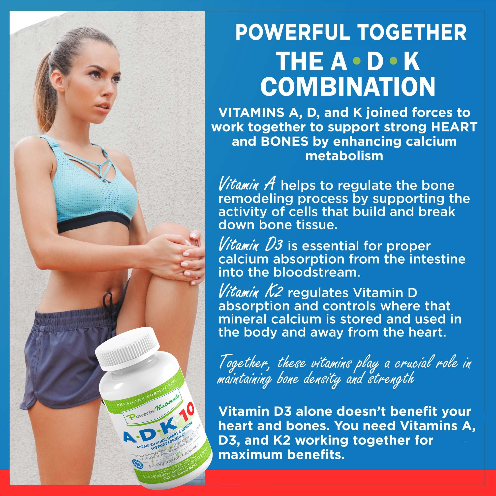 Power By Naturals ADK 10, etiqueta detalles, información de A D3 K2