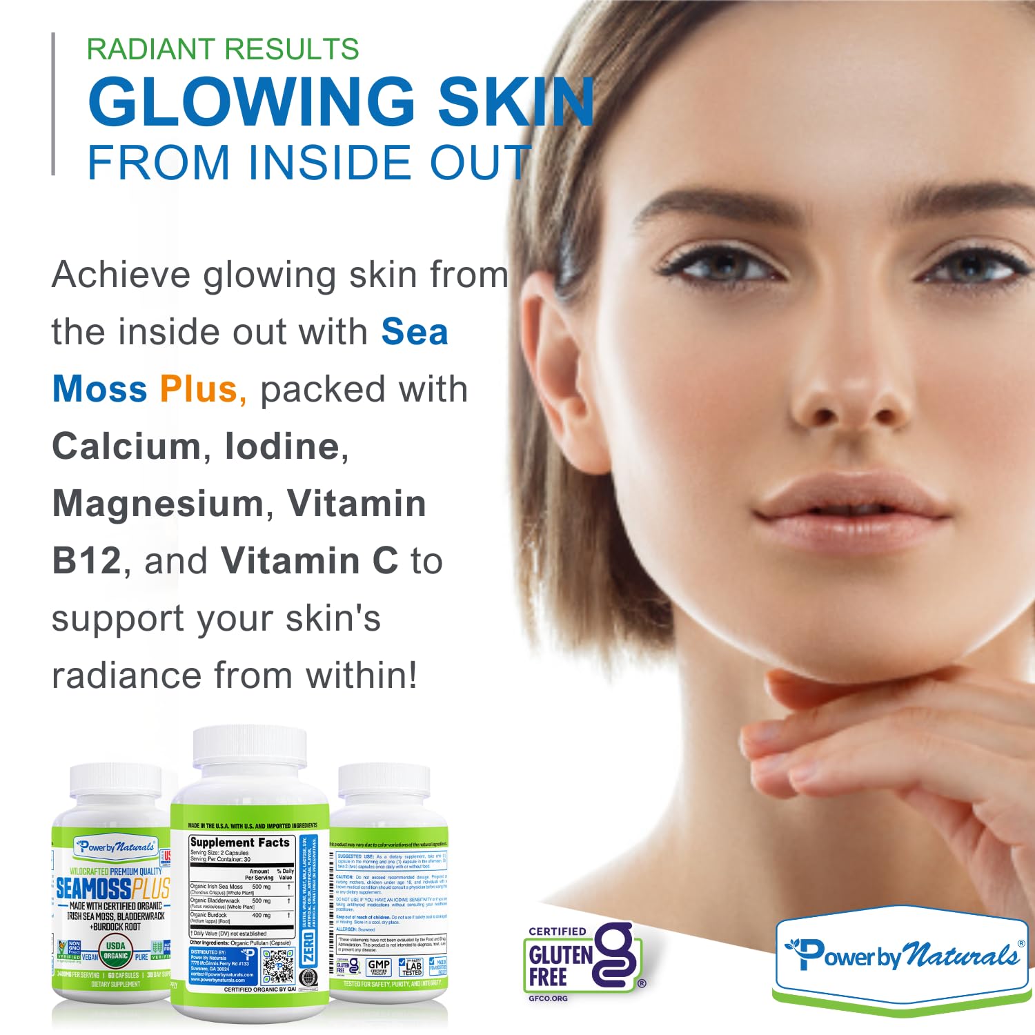 Power By Naturals Musgo Mar Plus, cápsulas abiertas, ideal para mezclar en batidos.