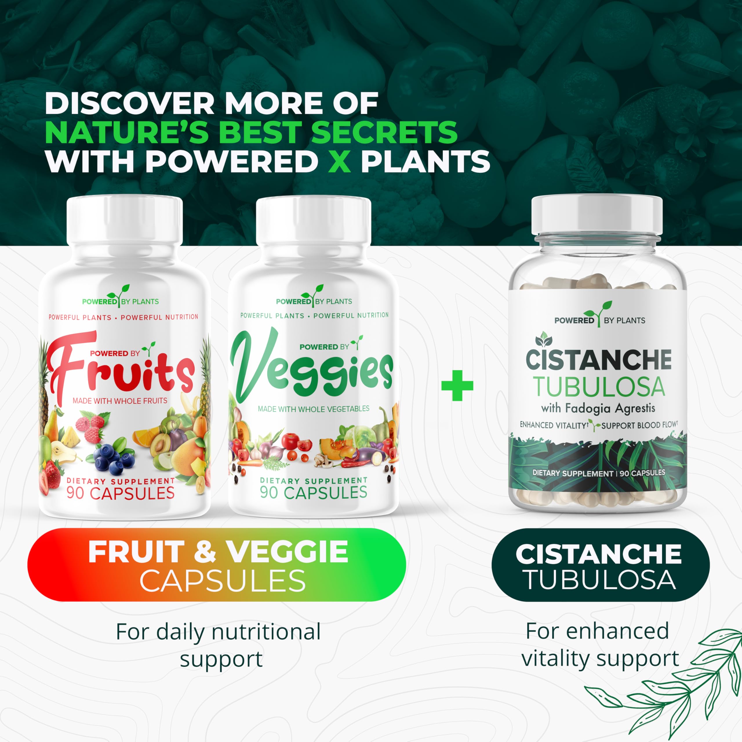 POWERED X PLANTS cápsulas veganas sin aditivos artificiales.