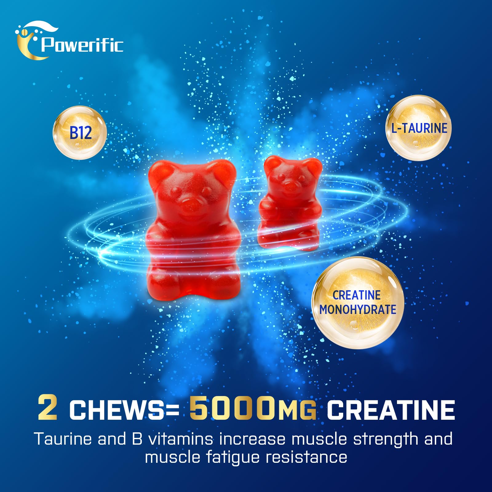 Textura jugosa de las gomitas Powerific, experiencia agradable para dosis diarias.