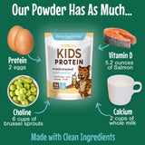 PowKids proteina para niños, bebida de vainilla para meriendas nutritivas.