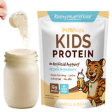 PowKids proteina para niños en pote, sabor vainilla, batidos cremosos.