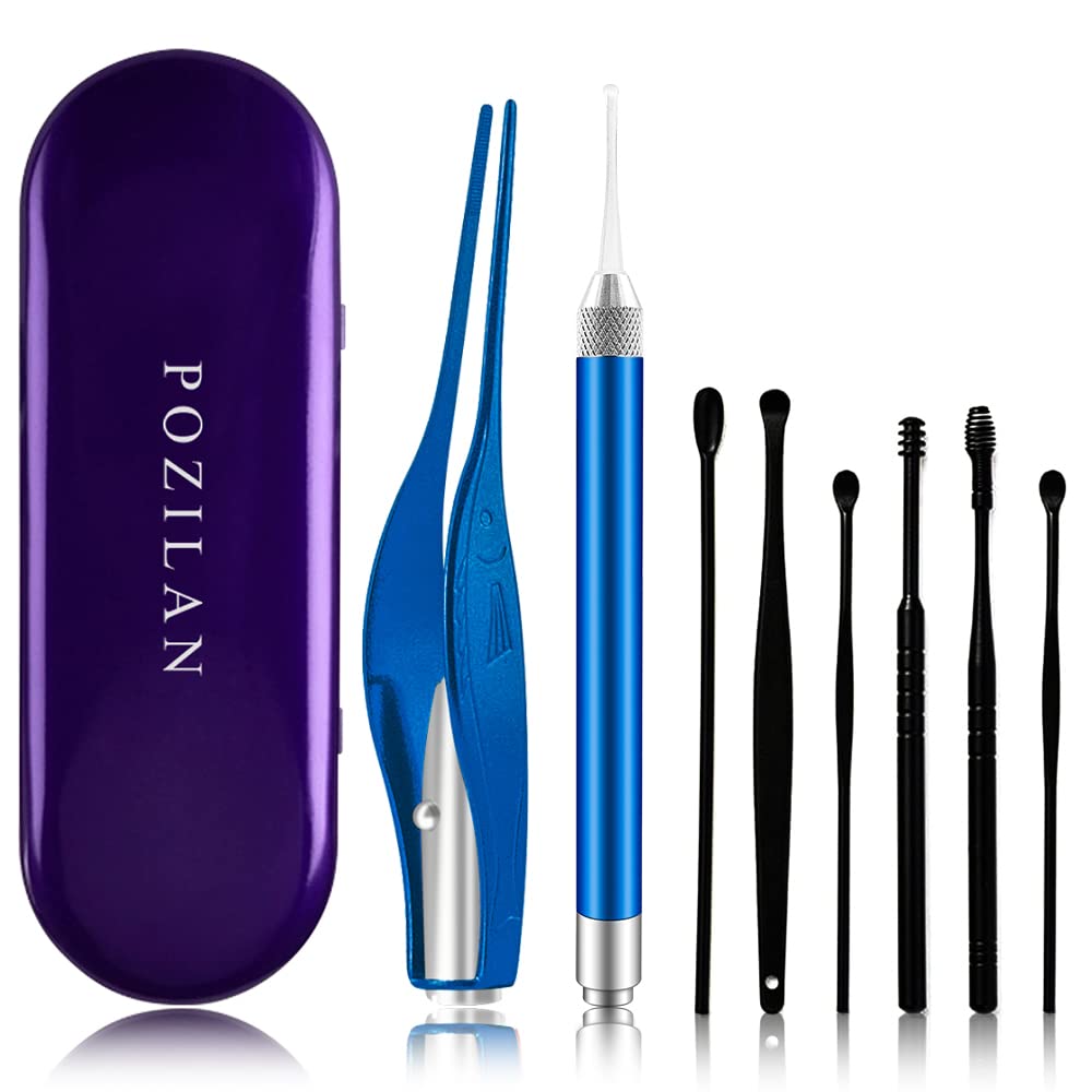 POZILAN cucharilla para orejas con luz, dos tamaños, facilita ver y limpiar cerumen suave.