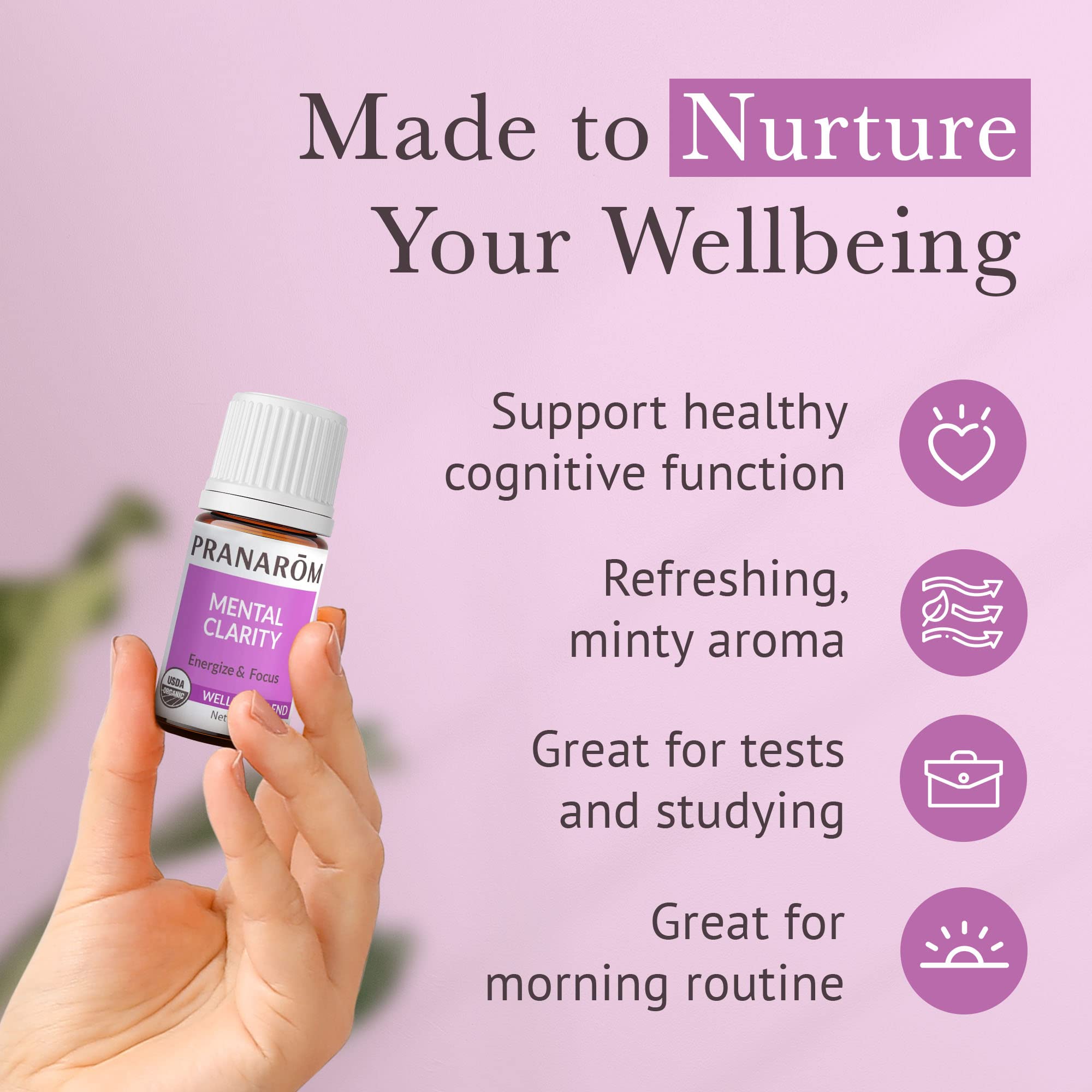 Pranarom Mental Clarity en difusor: aroma que acompaña tareas creativas.