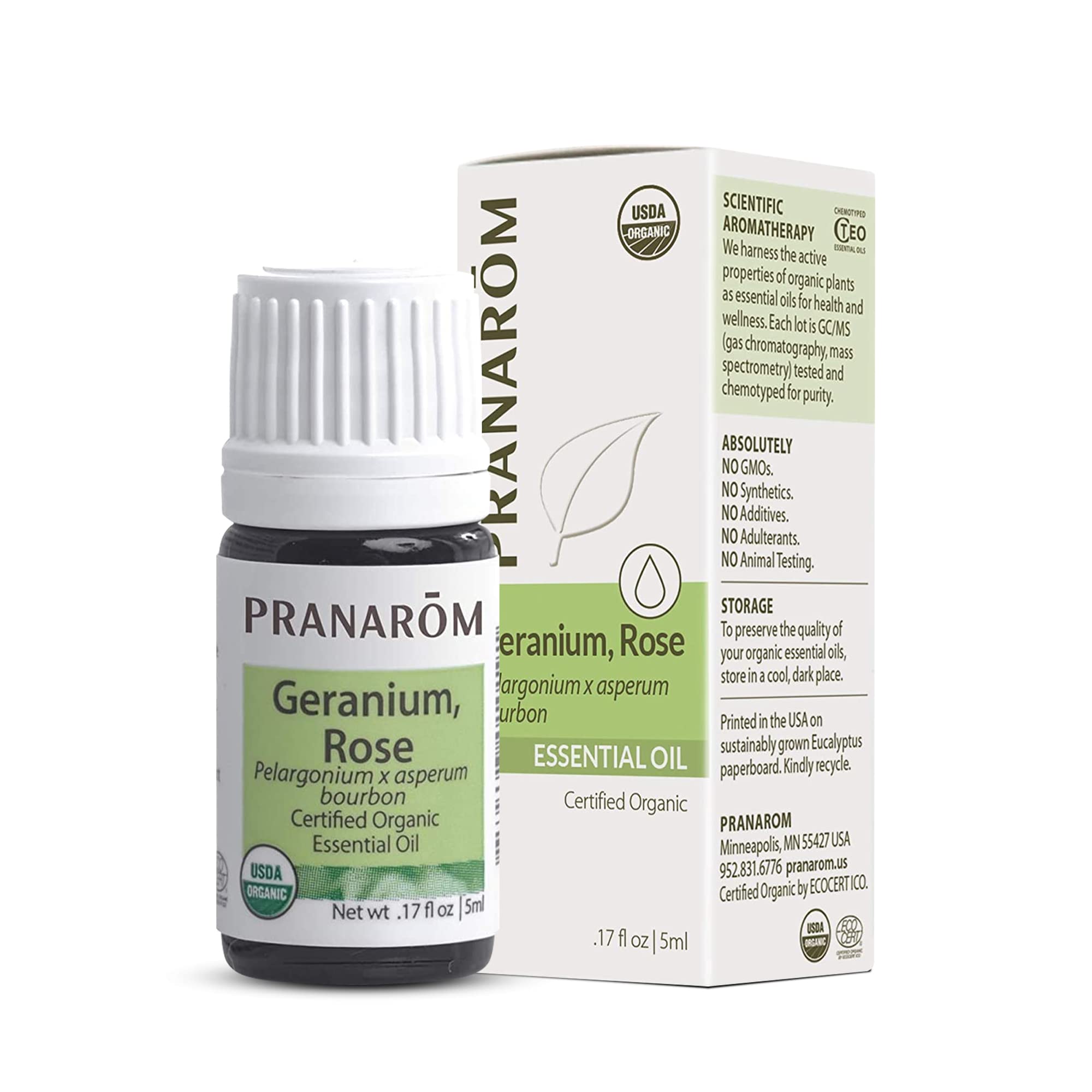 Pranarom Geranio Rosa en bote de 5 ml para aromaterapia y relajación.