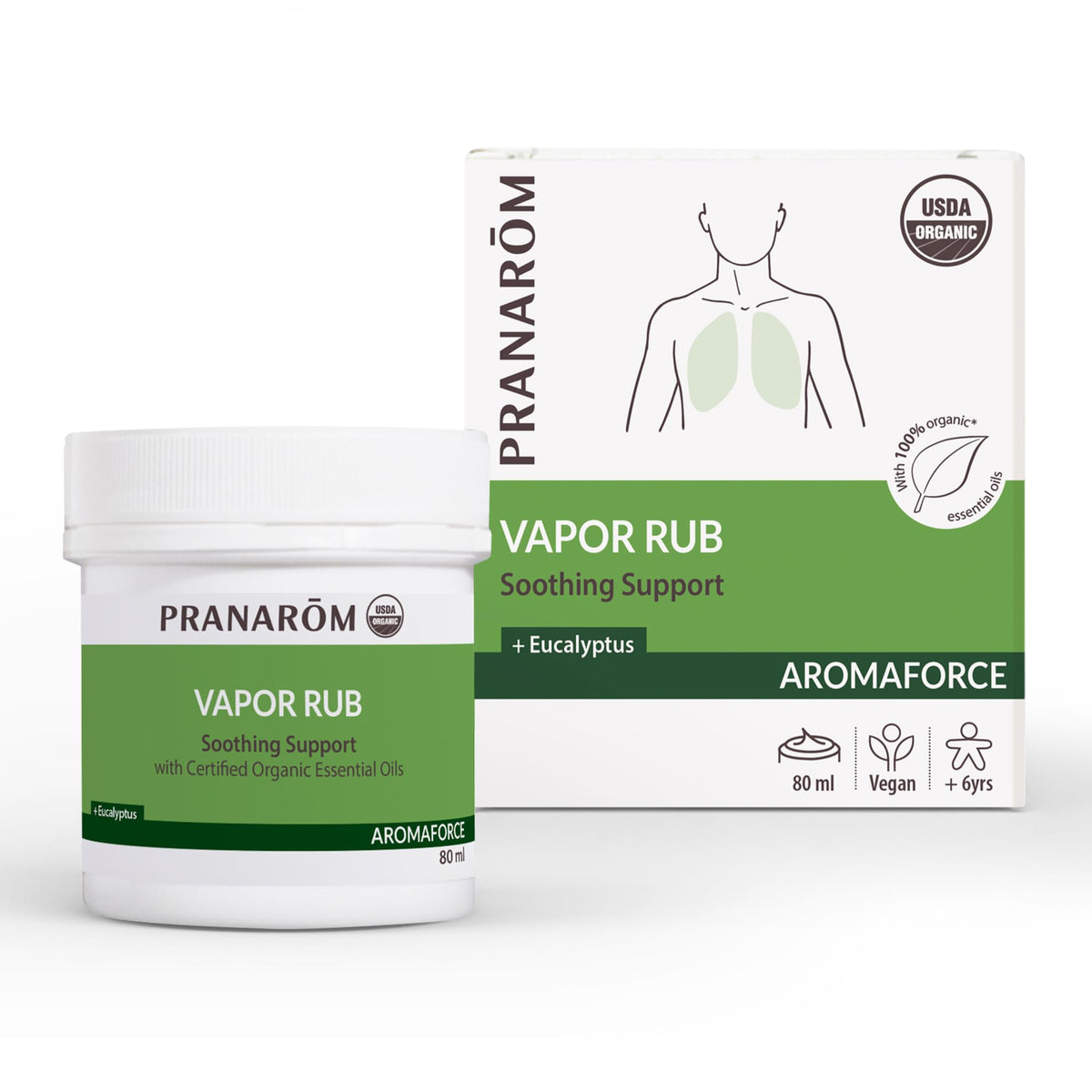 Pranarom Vapor Rub 80 ml, uso en pecho para alivio de la congestión nasal.