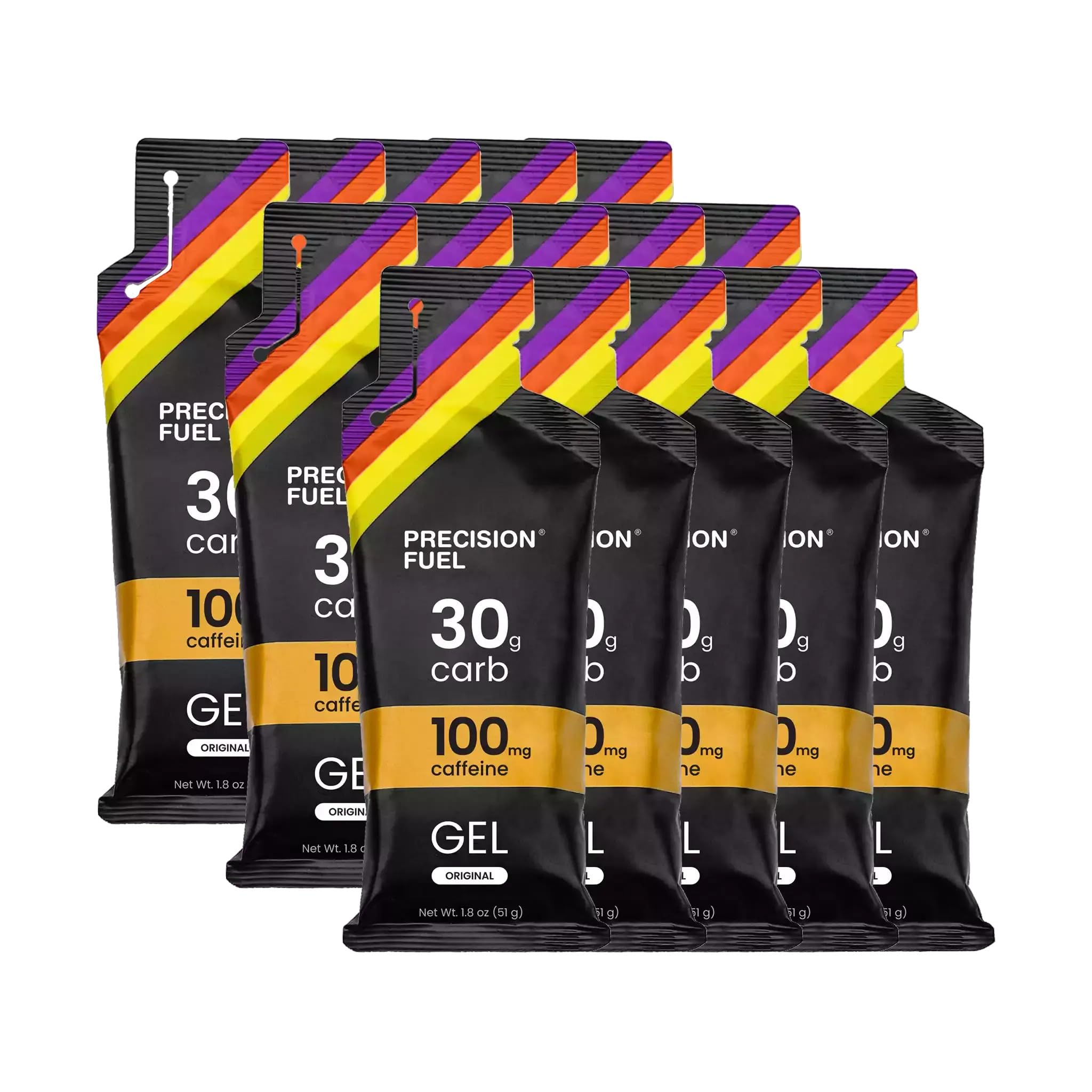 PF30 de Precision Hydration con cafeína en empaque de 15 porciones para energía rápida en carrera