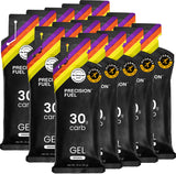 Precision Hydration PF30 gel, empaque frontal, energía estable para entrenamientos largos.