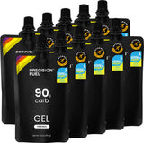geles PF90 de Precision Hydration, frente del envase, para uso rápido durante entrenamientos