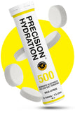 Tubo amarillo de tabletas de electrolitos Precision Hydration listo para rehidratar durante entrenamientos.