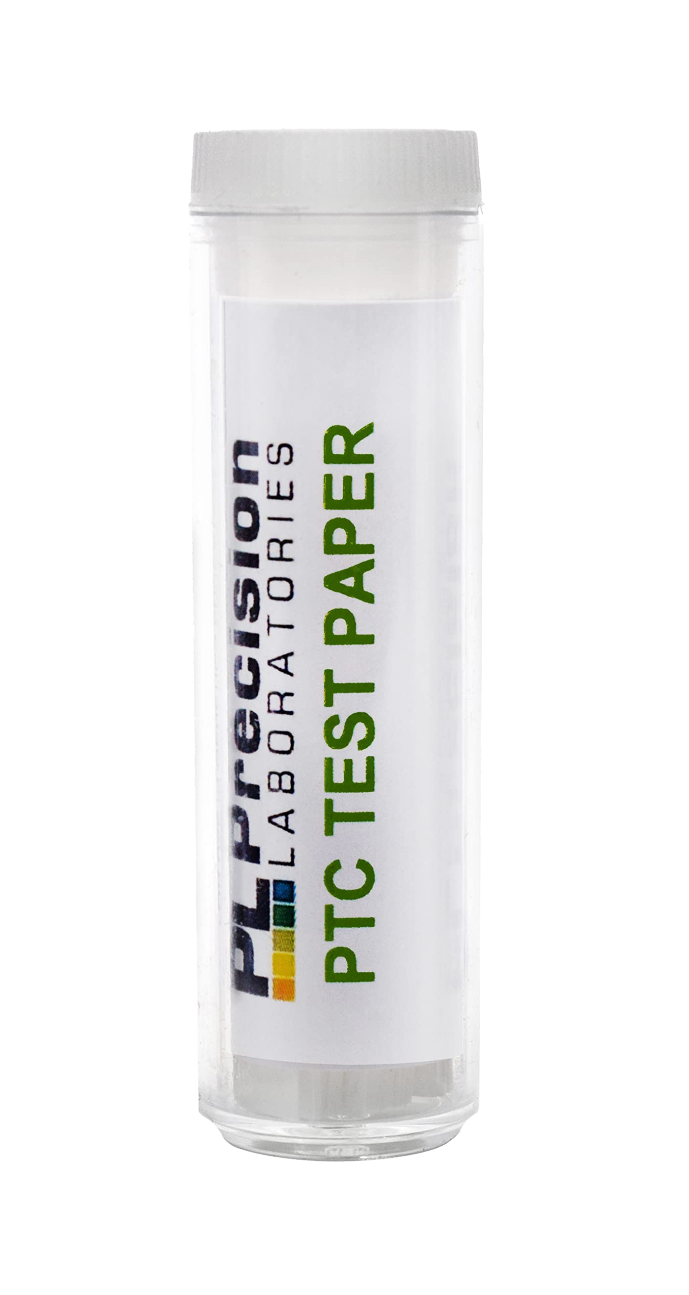 Frasco de 100 tiras PTC de Precision Laboratories para pruebas de gusto en clases.