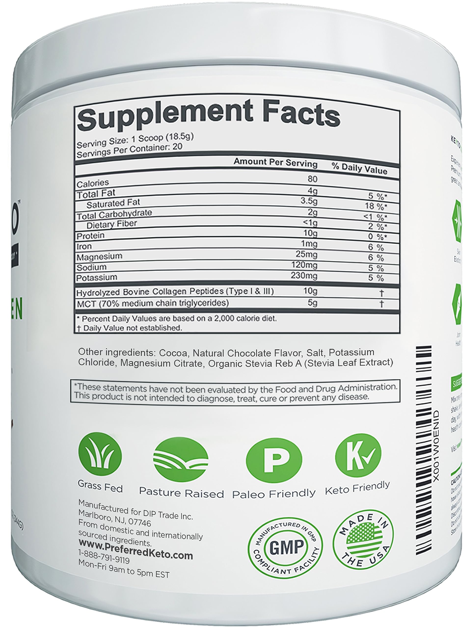 Etiqueta KEYTO chocolate destaca ingredientes naturales y calidad premium.