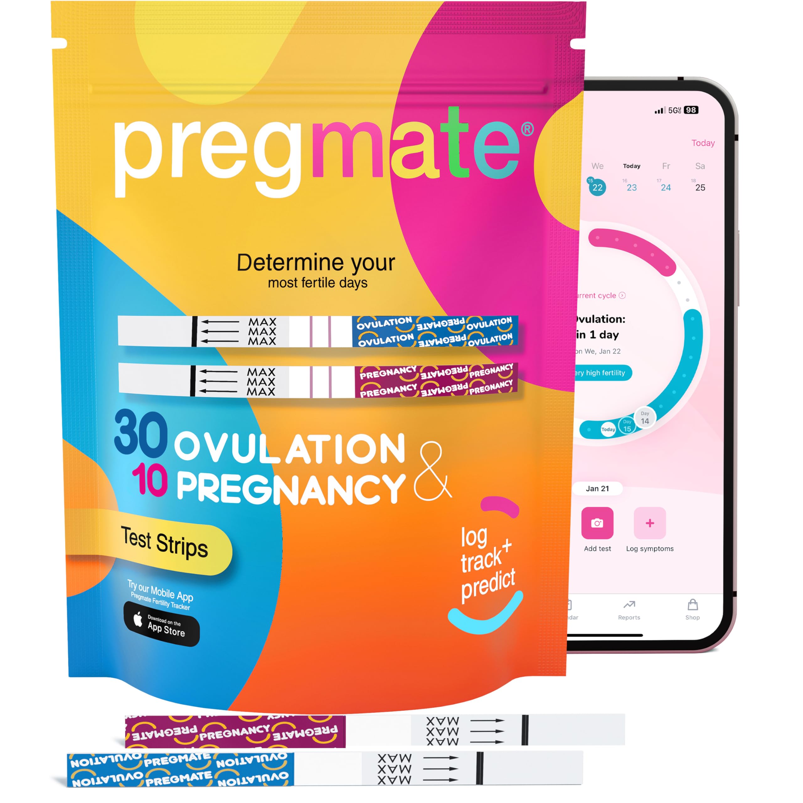 Conjunto completo de tiras de Pregmate para monitorear el ciclo.