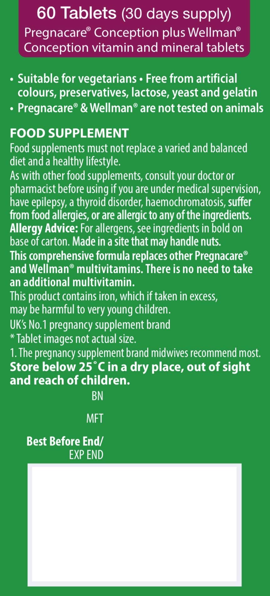 Tabletas de Pregnacare Concepción para la fertilidad diaria