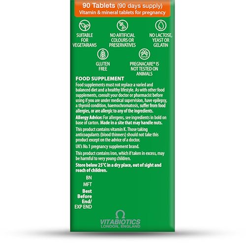 Caja abierta de Pregnacare Original, inspección rápida de la dosis.