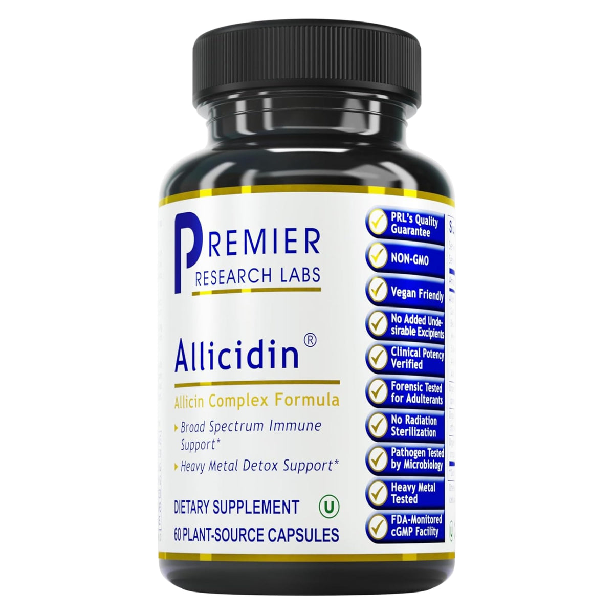 Allicidin de Premier Research Labs, cápsulas sin olor para apoyo al sistema inmune.