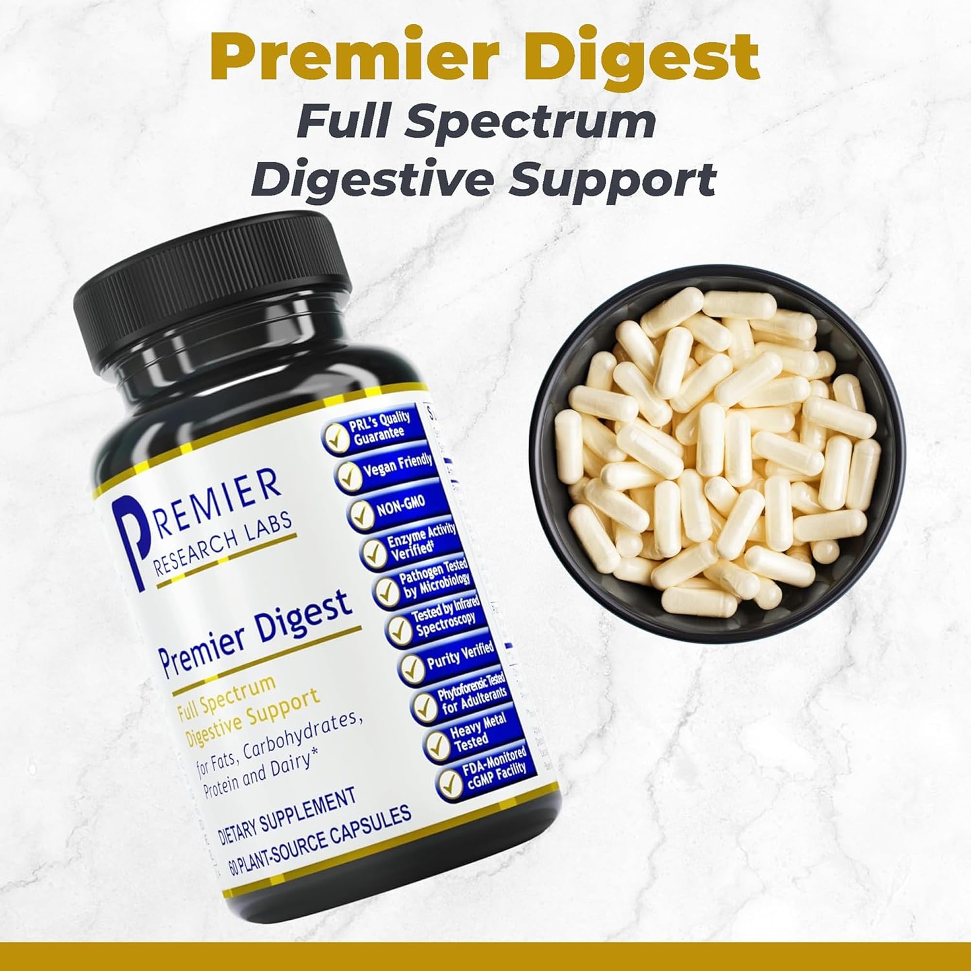 Premier Research Labs: cápsulas de enzimas y probióticos para equilibrio intestinal