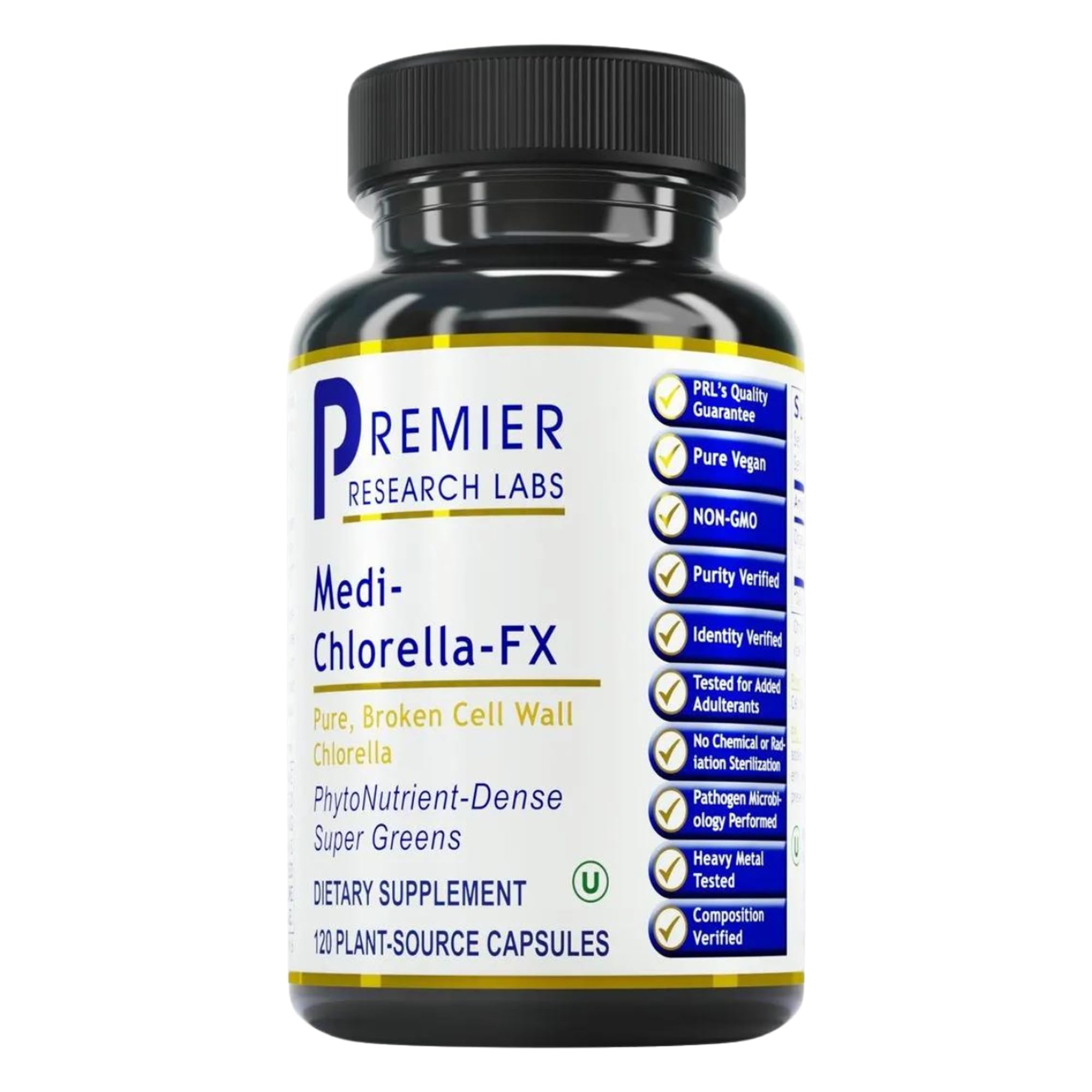 Premier Research Labs Medi Chlorella FX envase de 120 cápsulas para detox suave