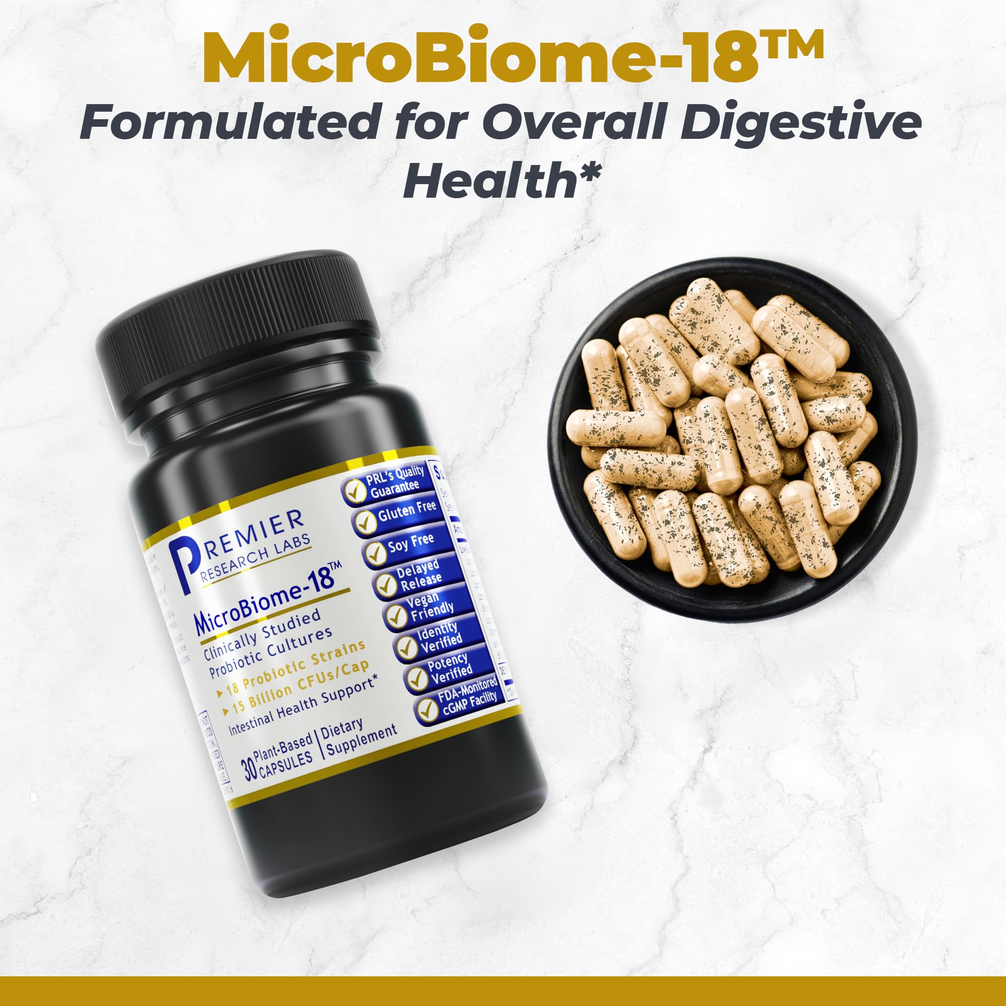 Premier Research Labs MicroBiome-18: cápsulas vegetarianas para salud intestinal