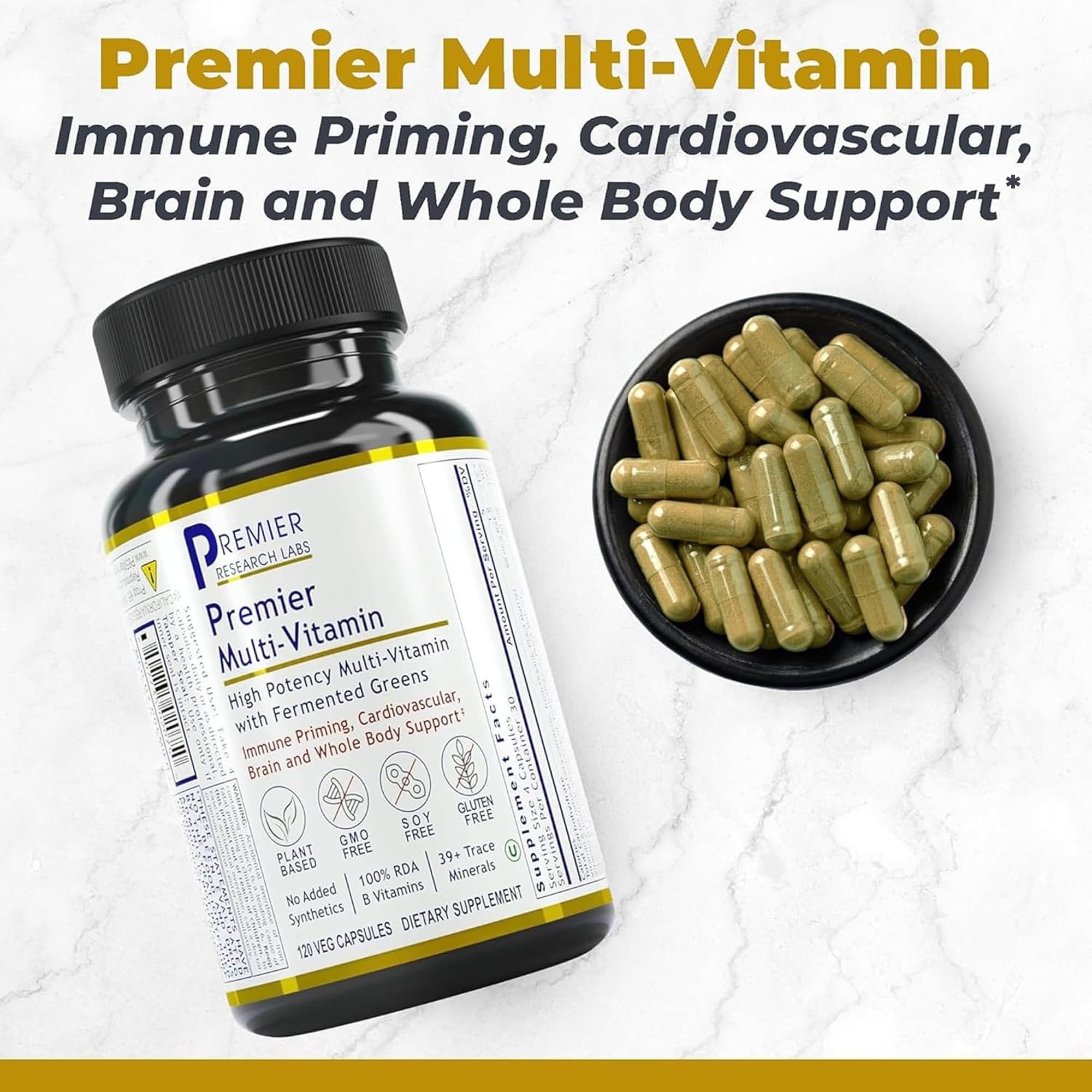 Premier Research Labs Multivitamínico: cápsulas vegetales para salud cerebral y vitalidad diaria