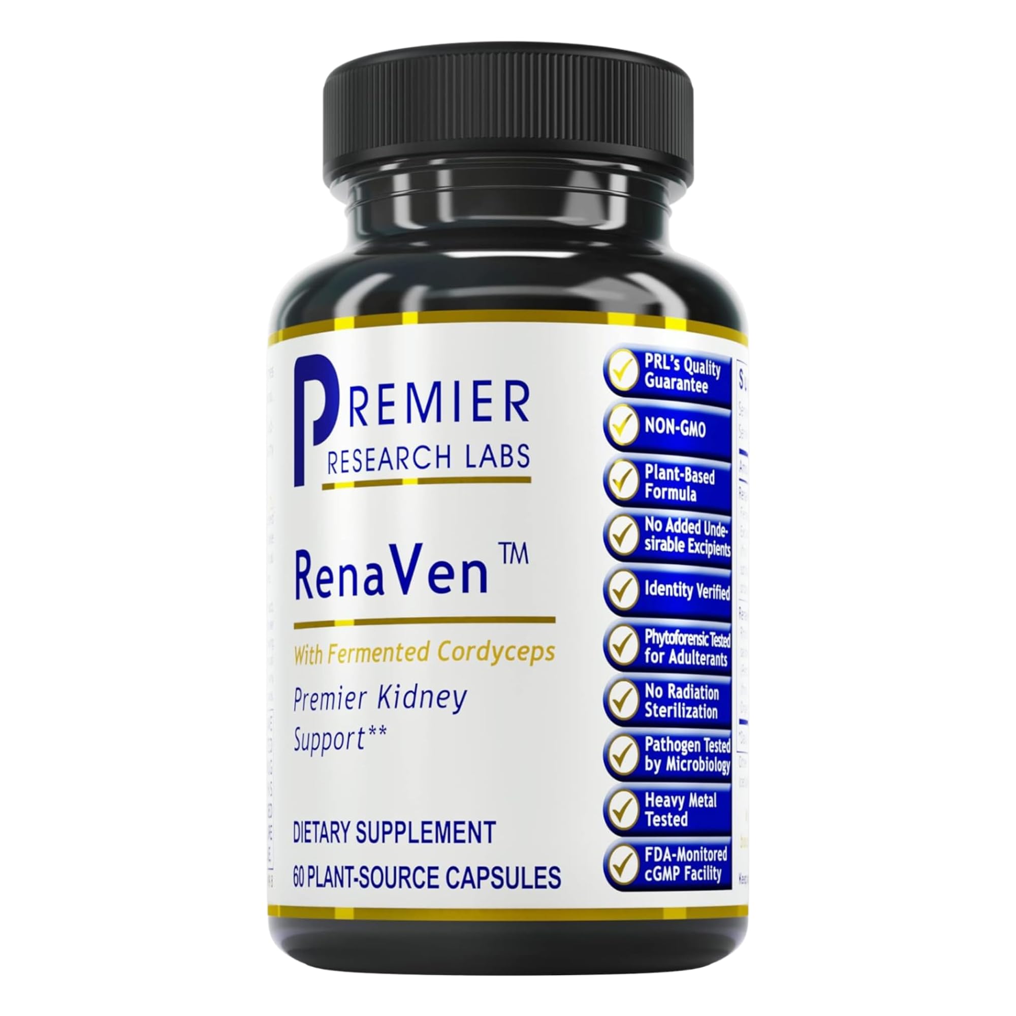 Renaven Premier Research Labs: botella con cápsulas para apoyo renal.