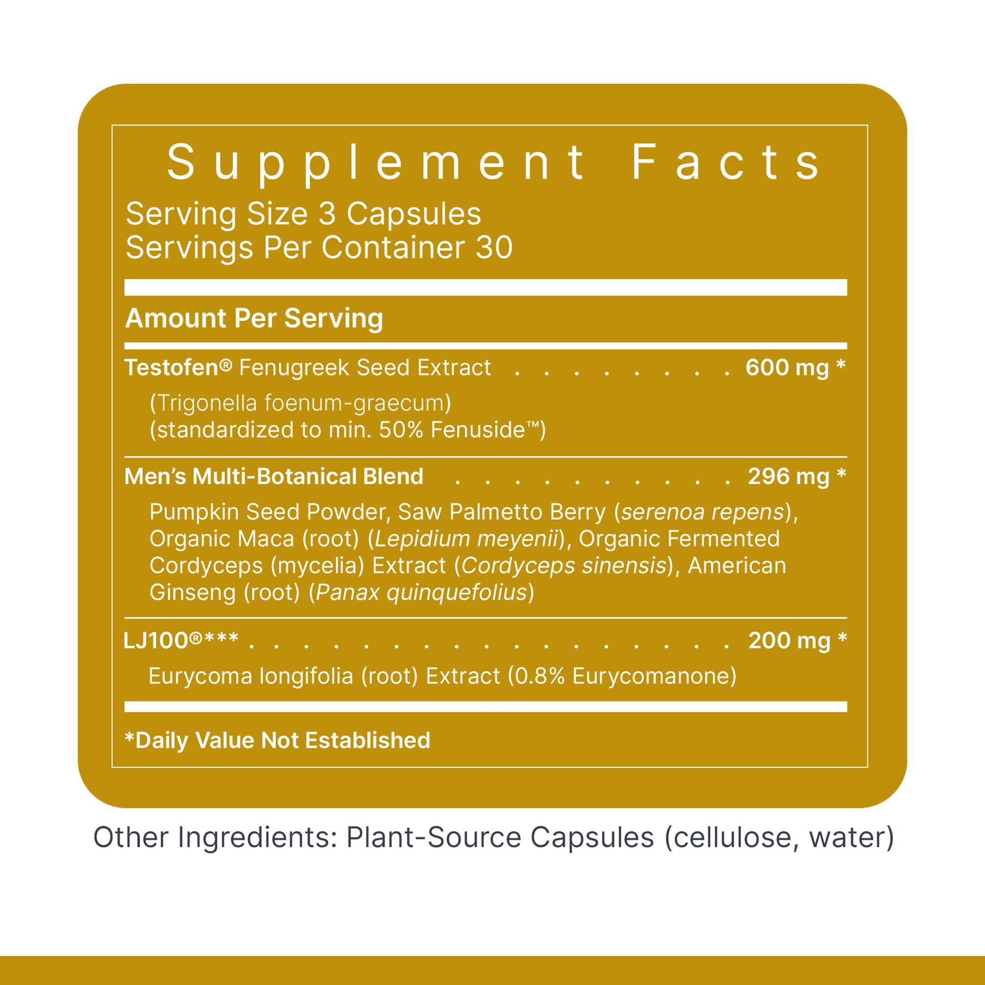 Premier Research Labs Testosterone Premium, etiqueta de ingredientes clara y transparente