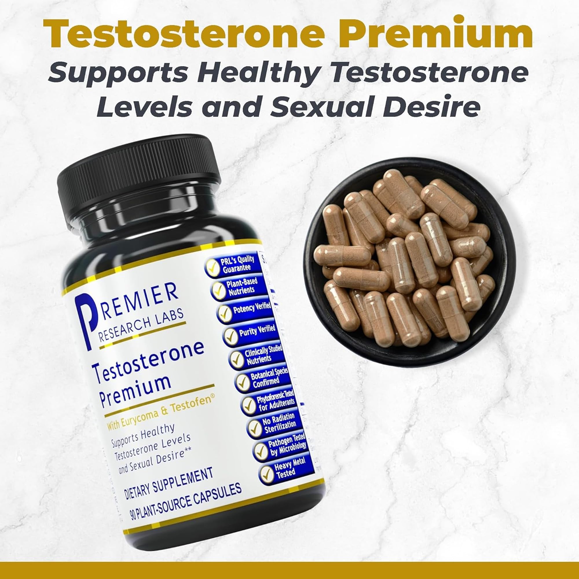 Premier Research Labs Testosterone Premium, mezcla-herbal con ingredientes clave