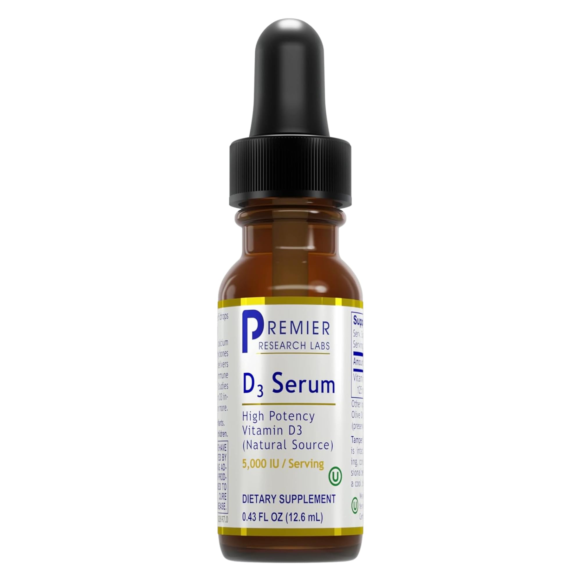 Premier Research Labs Vitamin D3 Serum, botella: favorece la salud ósea y energía diaria.