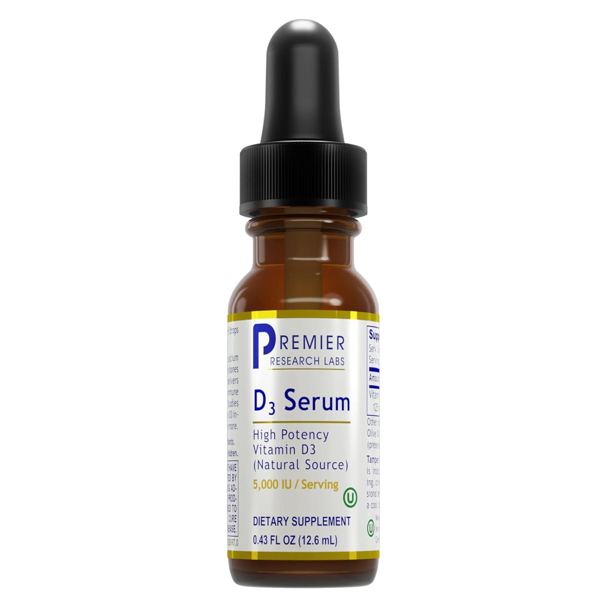 Premier Research Labs Vitamin D3 Serum, botella: favorece la salud ósea y energía diaria.